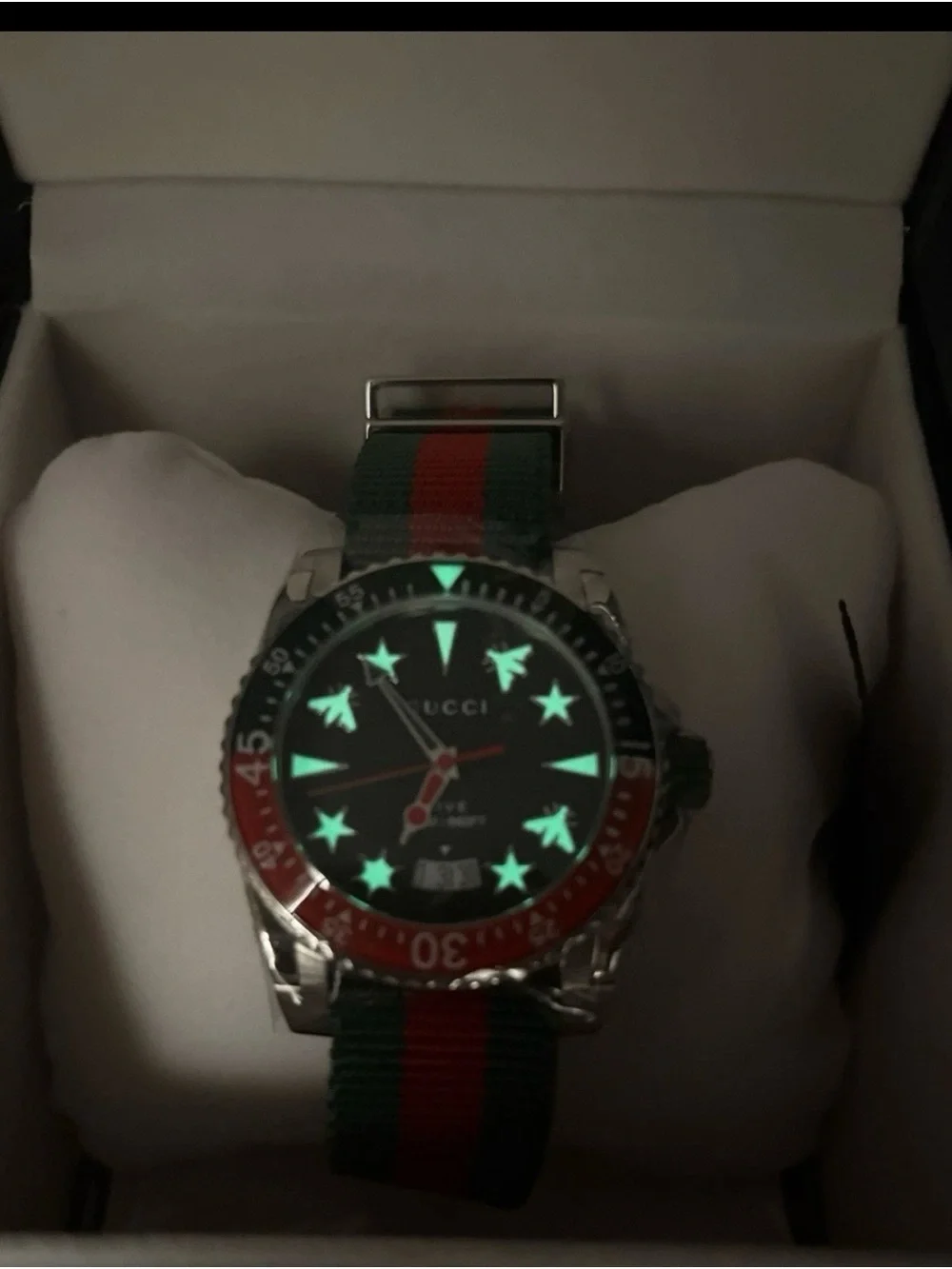 Gucci Green and Red Striped Fabric Dive Watch